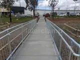 DDA disability safety handrail system fitted on pedestrian walkway to a bus stop 