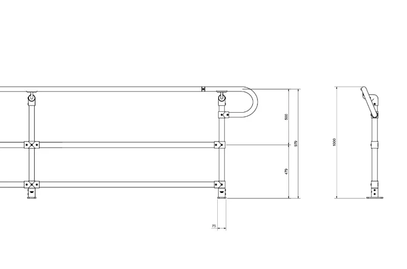 Dda Rails Interclamp® Safety Post 5100 - DDA Assist Offset 3 Rail Handrail - Top ...